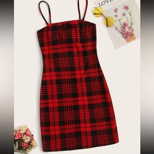 SHEIN EZwear Tartan Cami Mini Bodycon Dress